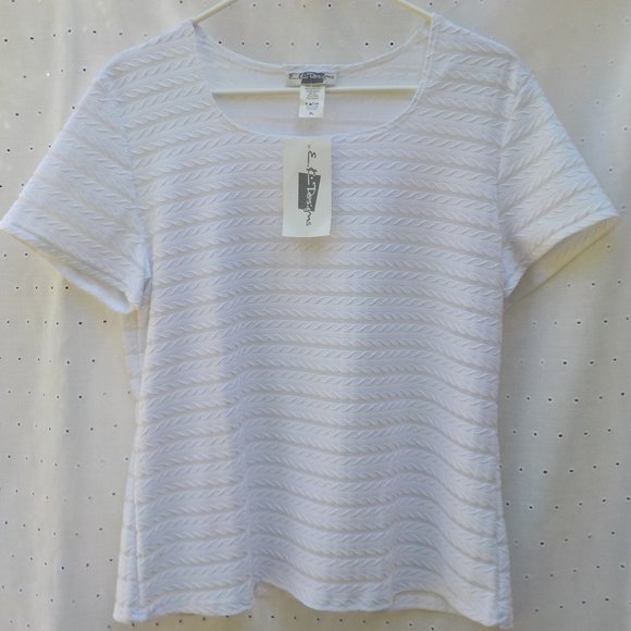 NWT White short sleeve Dress Top with partial sheer stripes SZ XL - Picture 1 of 16